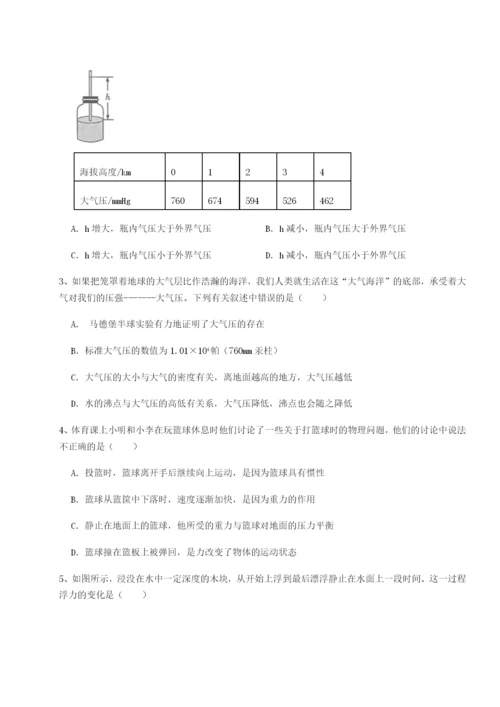 江西上饶市第二中学物理八年级下册期末考试综合练习试题（含解析）.docx