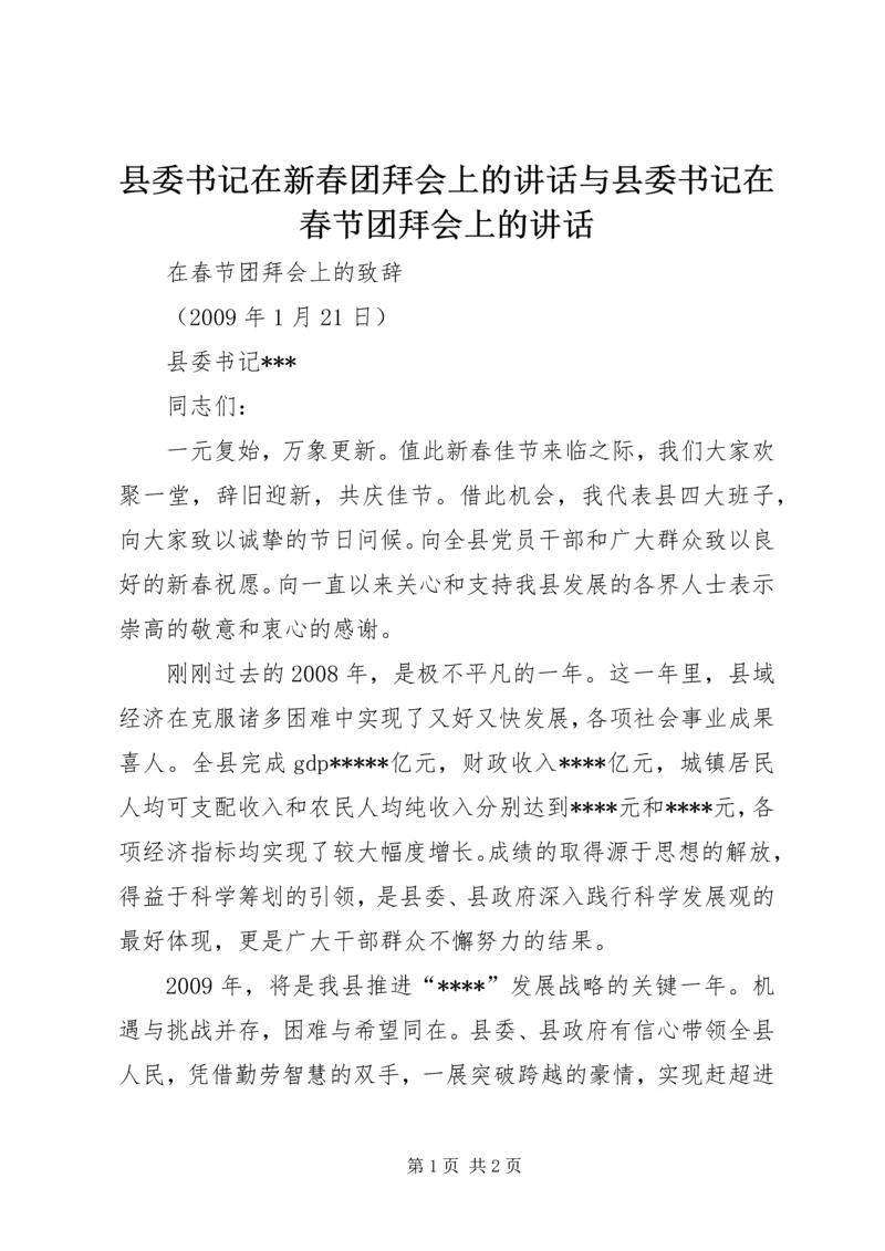 县委书记在新春团拜会上的讲话与县委书记在春节团拜会上的讲话.docx