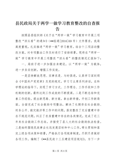 县民政局关于两学一做学习教育整改的自查报告.docx