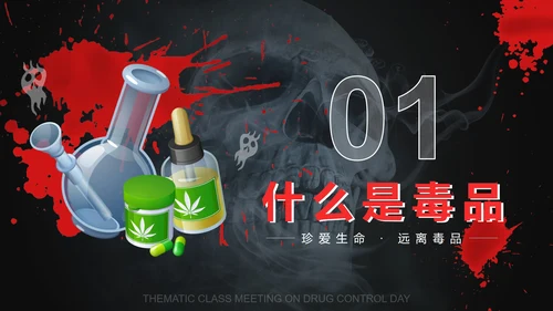 黑红禁毒日主题班会PPT模板