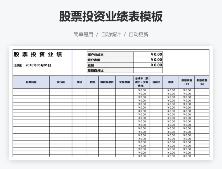 股票投资业绩表模板