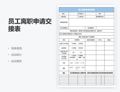 员工离职申请交接表