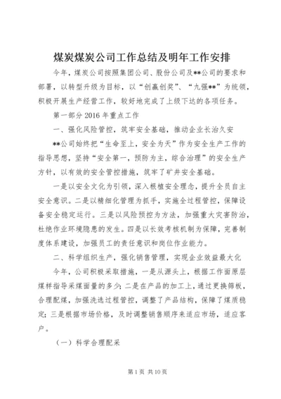 煤炭煤炭公司工作总结及明年工作安排.docx