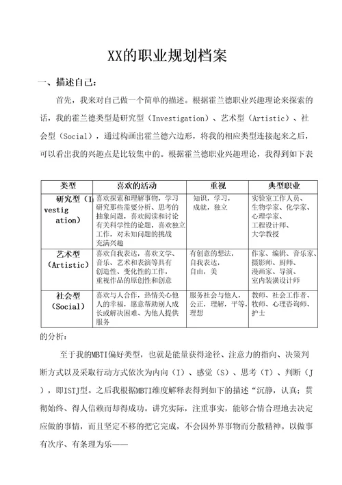 大学生职业生涯与发展规划之我的生涯规划档案