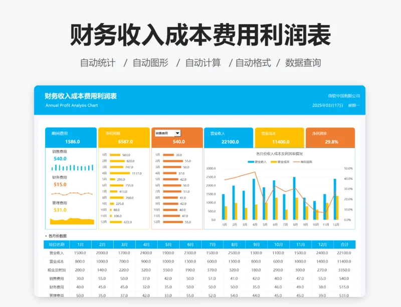 财务收入成本费用利润表