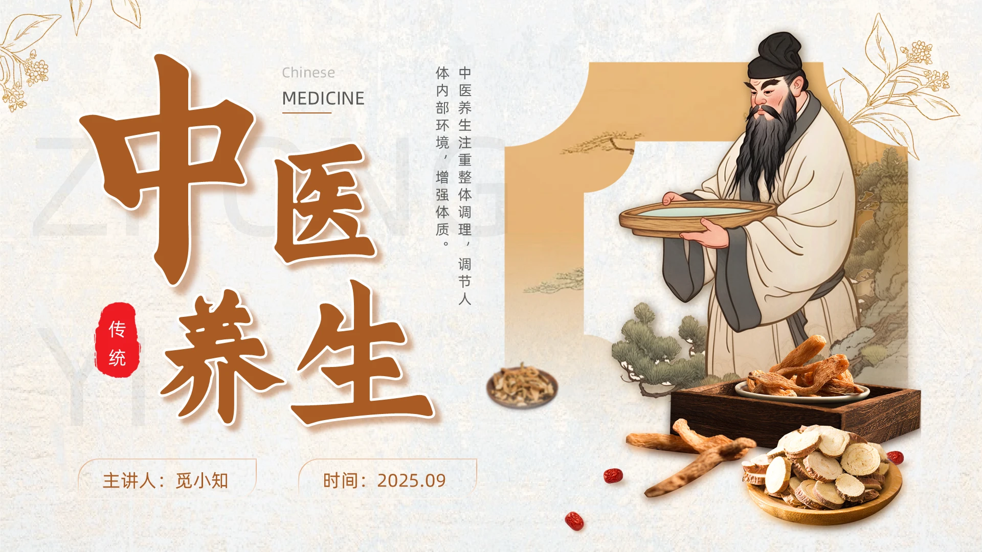 简约中国风中医介绍中医养生ppt模板