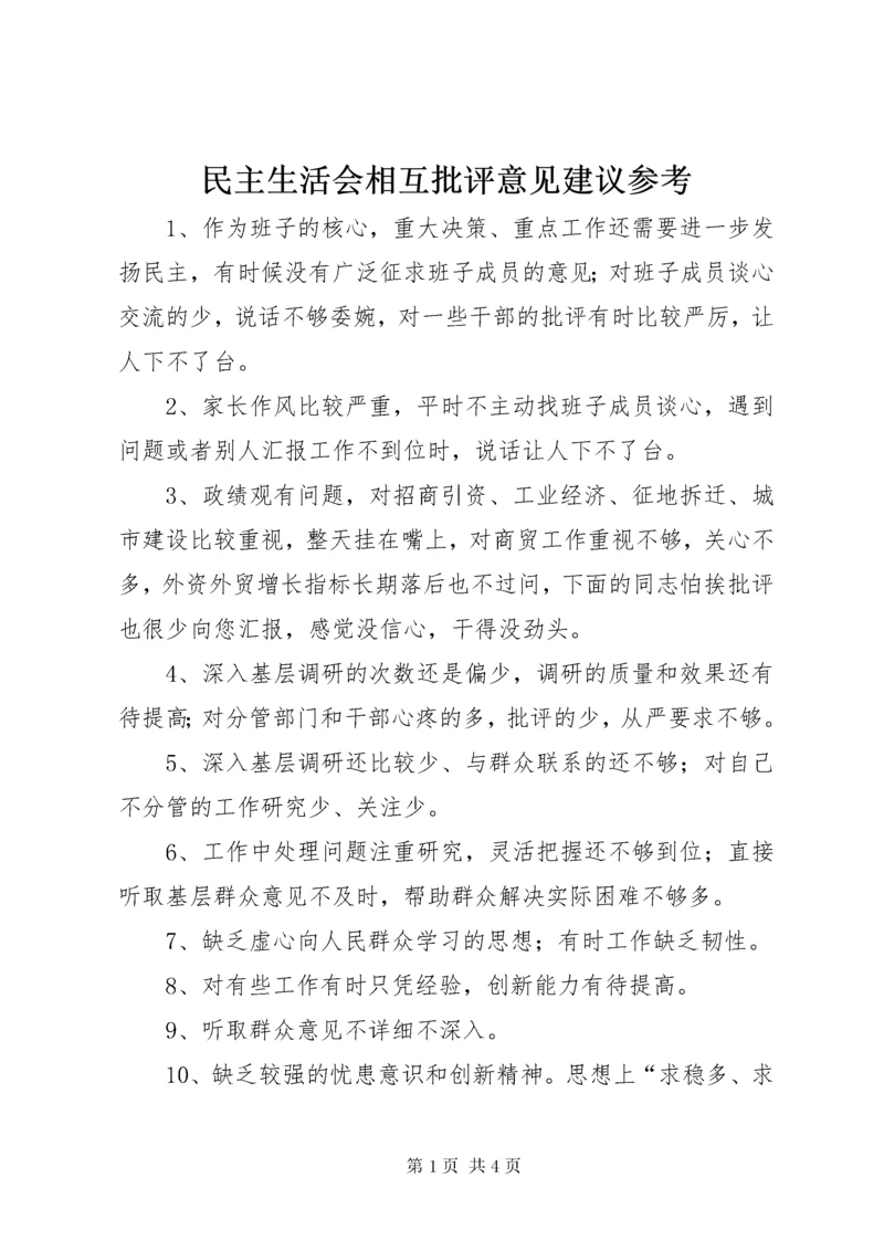 民主生活会相互批评意见建议参考.docx