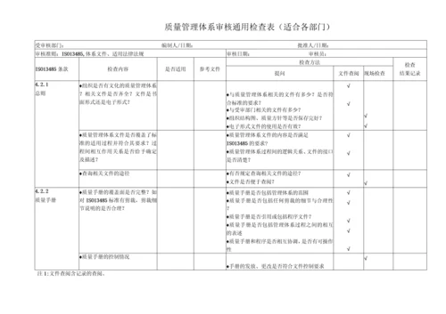 企业各部门通用按ISO13485内审检查表全套.docx