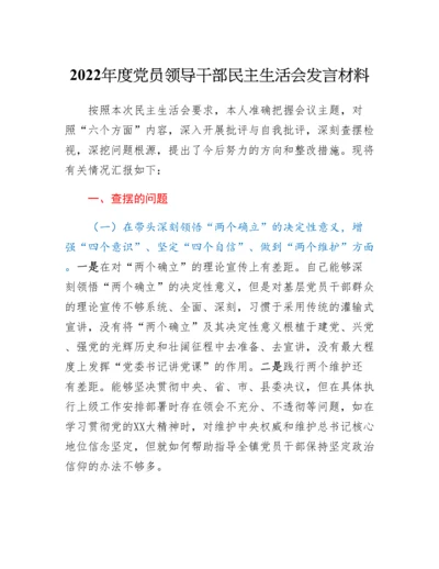 20230311：2022年度党员领导干部民主生活会发言材料.docx