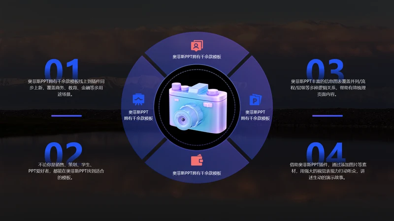 创意立体风并列关系4项PPT内容页