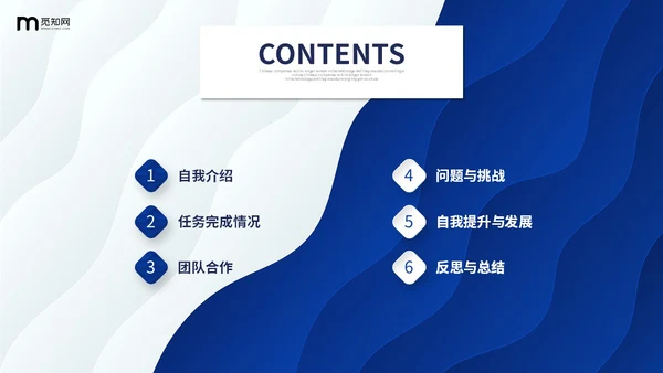 蓝白色简约风波浪形状翘边翻页式年终个人述职报告工作总结PPT