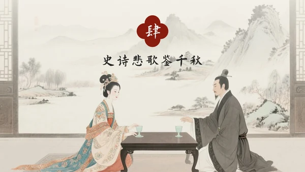 红色中国风长恨歌语文教学课件PPT模板
