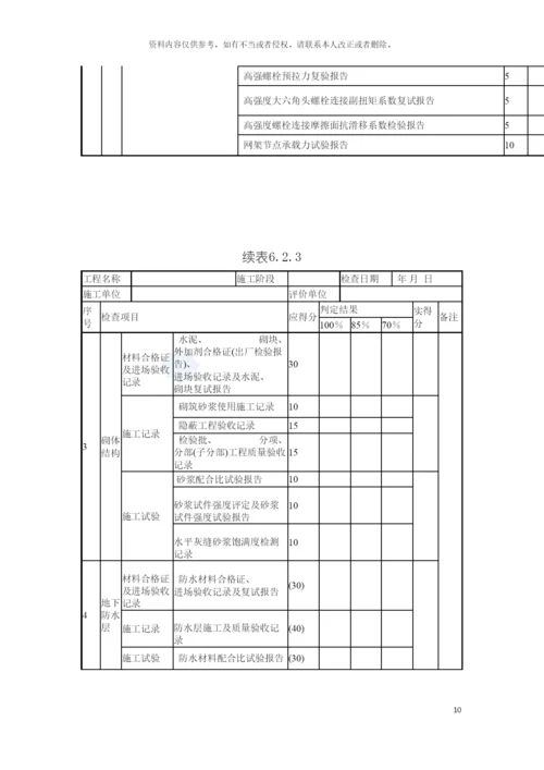 建筑工程施工质量评价标准评价表模板.docx