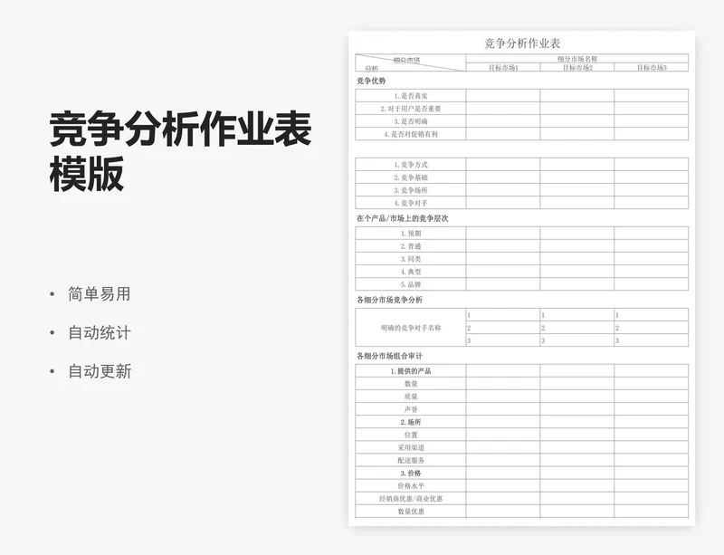 竞争分析作业表模版