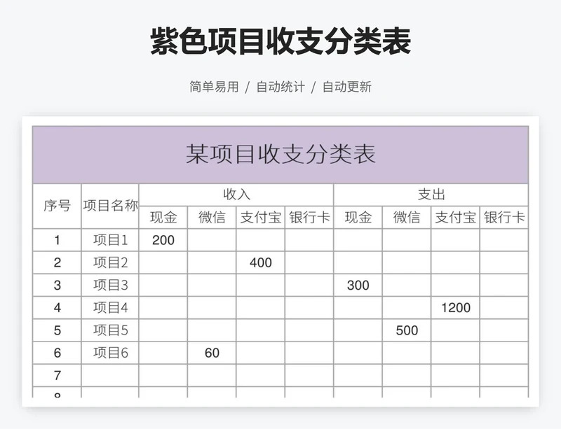 紫色项目收支分类表