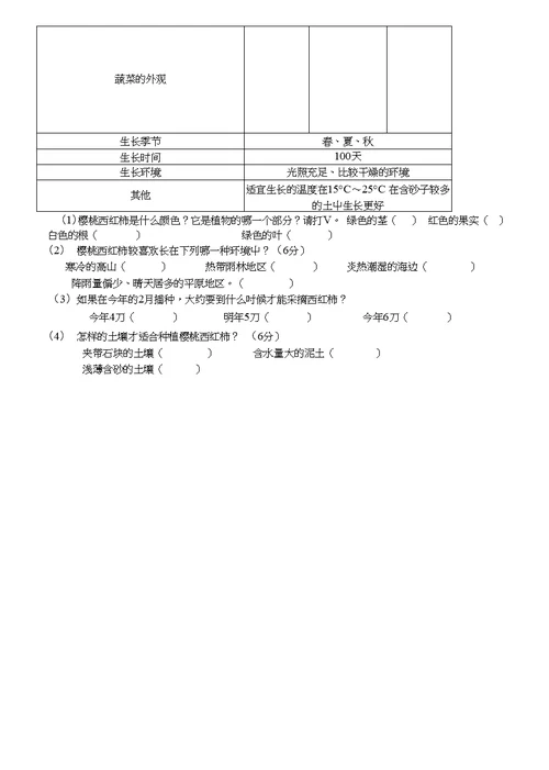 三年级科学植物部分