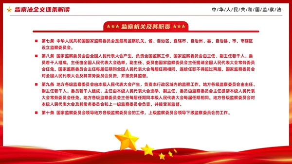 红色大气庄严监察法解读学习培训PPT条例监察