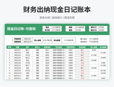 现金日记账-可查询
