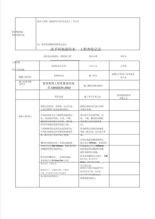 装饰装修工程验收记录表格