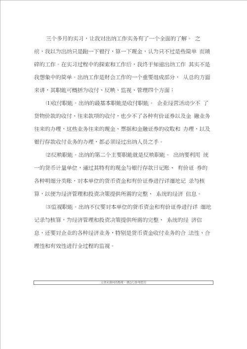 出纳20XX暑假实习汇报20210420095454