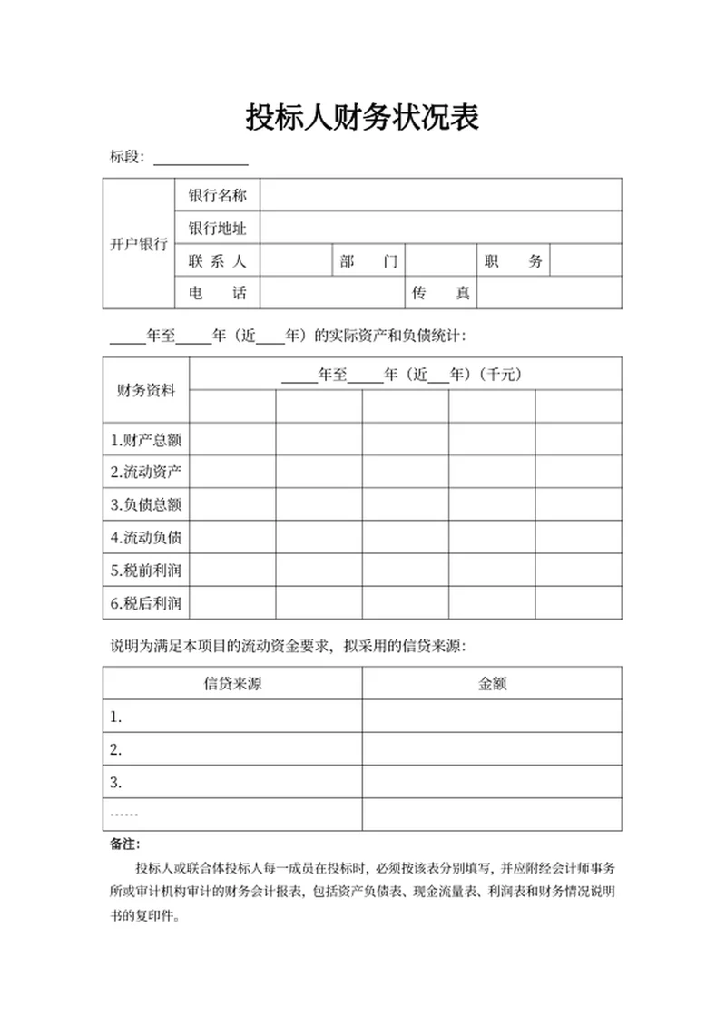 投标人财务状况表