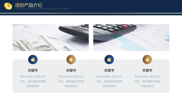蓝色金色烫金大气商务金融理财融资投资通用PPT模板