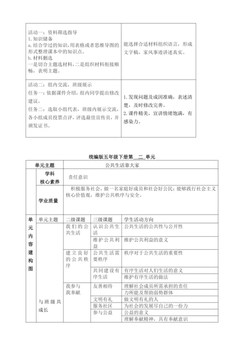 统编版道德与法治五年级下册全书单元课时备课教案