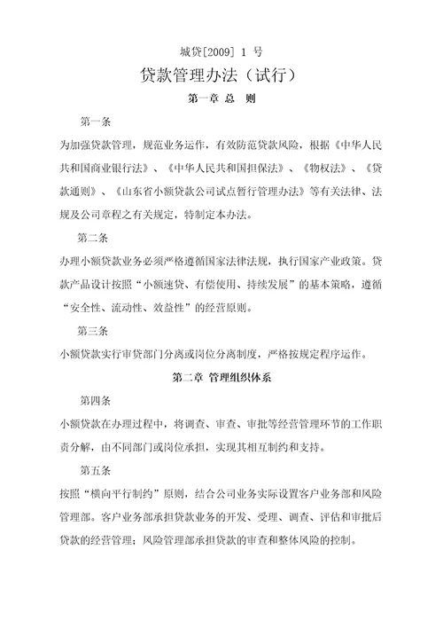 小额贷款公司贷款业务管理规定