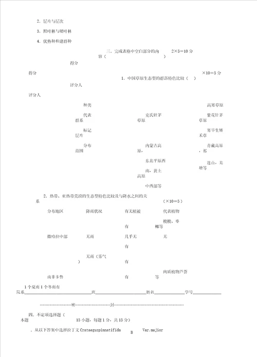 植物地理学习题及