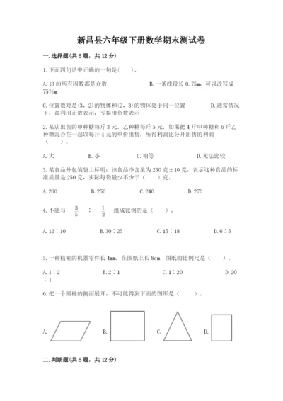 新昌县六年级下册数学期末测试卷（名师推荐）.docx