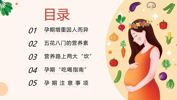 插画风橙色精美孕期健康饮食孕妇产妇护理培训PPT课件健康饮食讲座