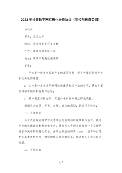 2023年抖音快手网红孵化合作协议(学校与传媒公司).docx