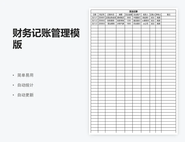 财务记账管理模版