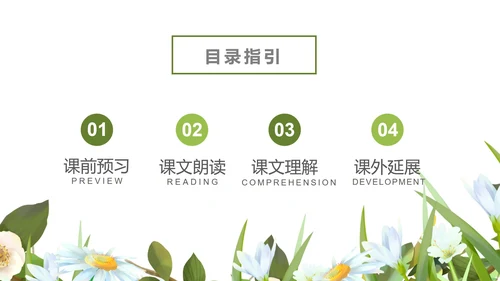 绿色淡雅小清新手绘花朵英语教学PPT模板