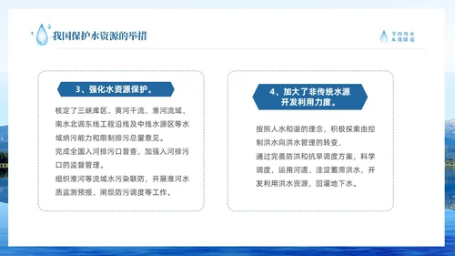 蓝色简约山水节约用水点滴在心全国城市节水宣传周