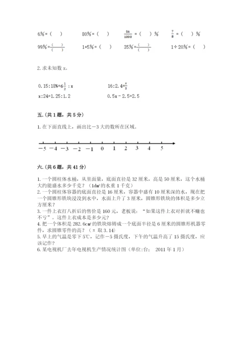 小学六年级下册数学摸底考试题附答案（模拟题）.docx