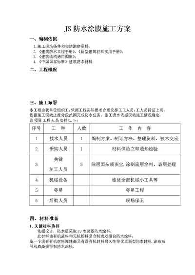 2021年JS防水涂膜综合施工专题方案