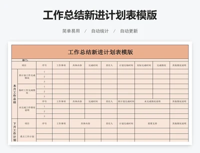 工作总结新进计划表模版