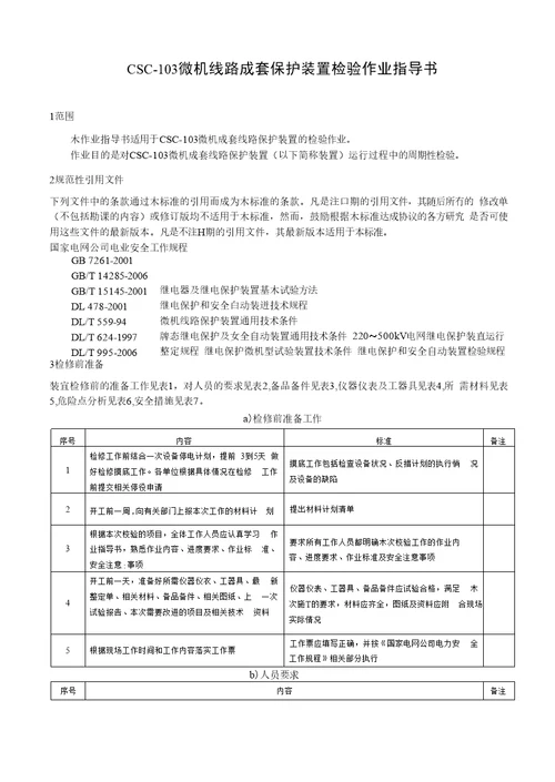 csc103微机线路成套保护装置检验作业指导书