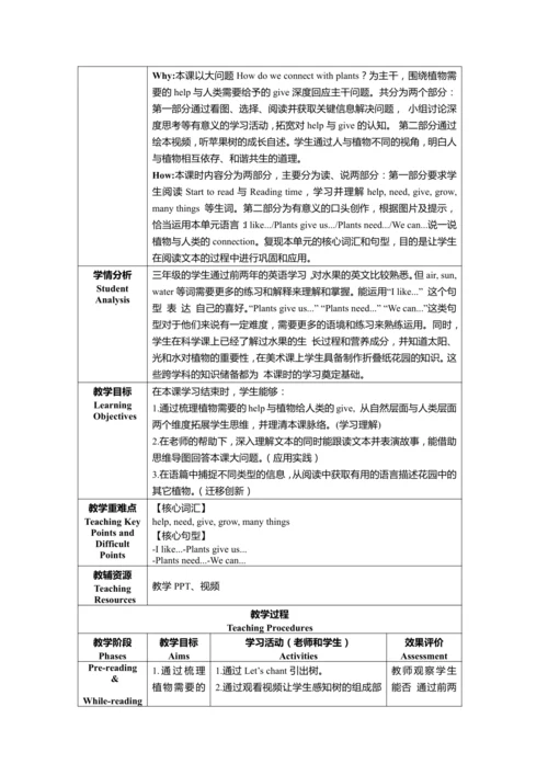 Unit4 Plants around us单元整体教学设计