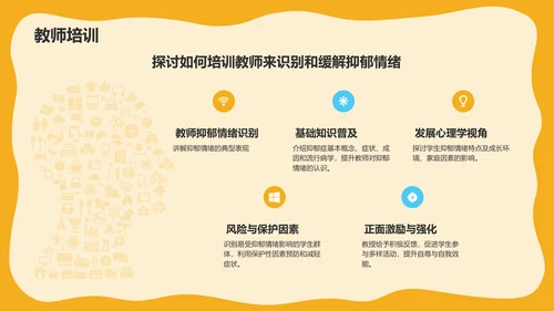 橙色手绘风抑郁情绪应该缓解PPT模板