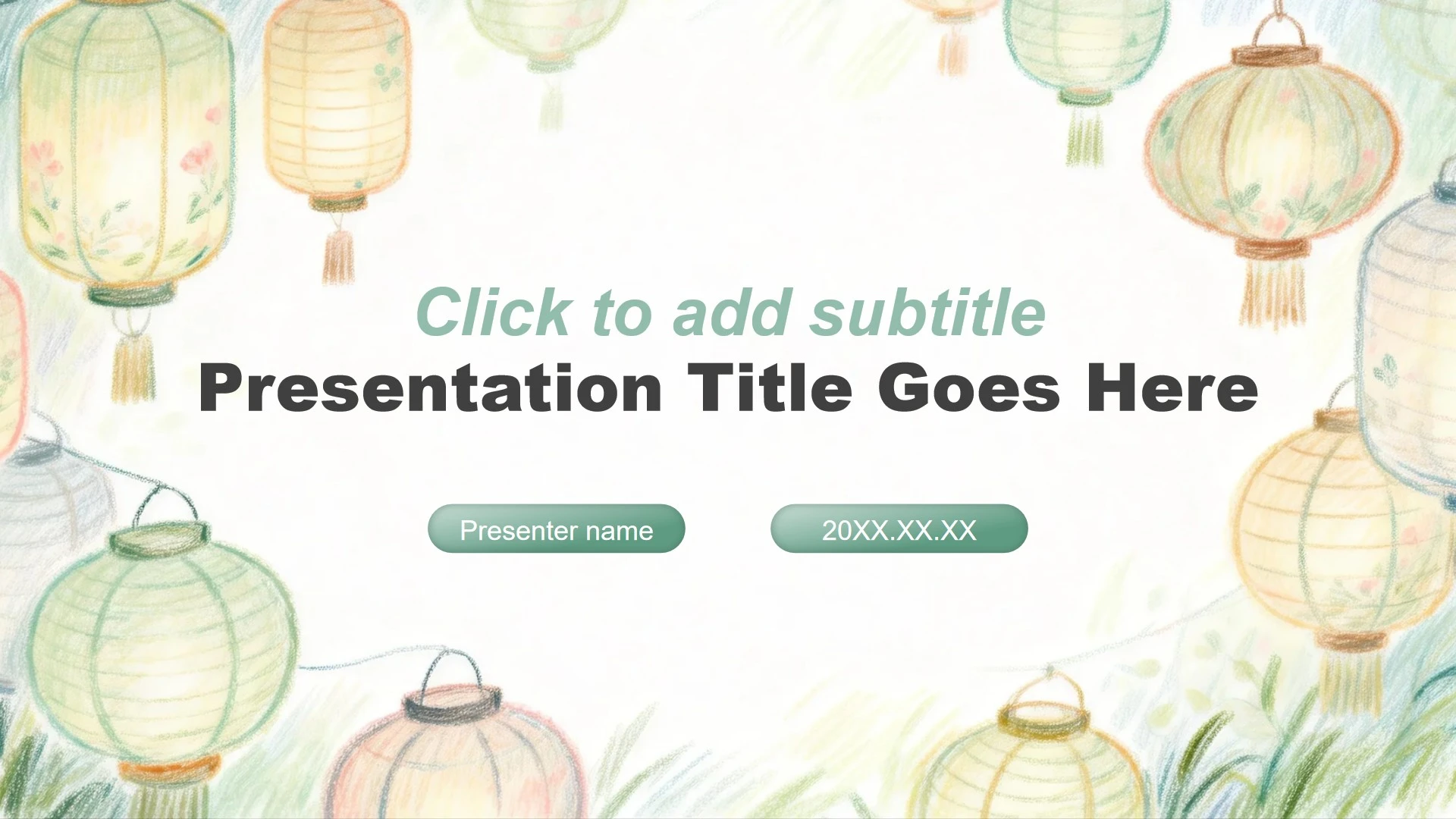 绿色小清新风春节庙会习俗文化介绍PPT主题模板