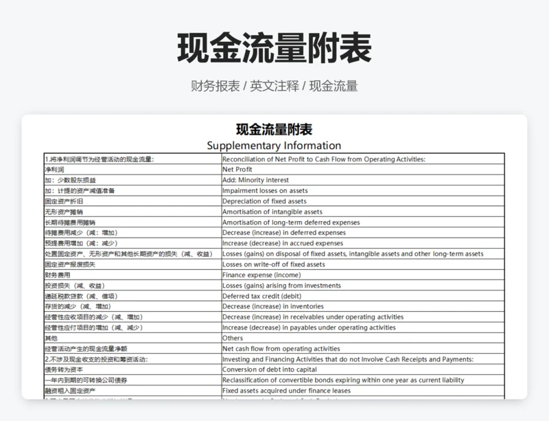 现金流量附表