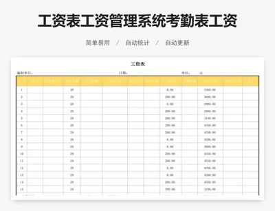 工资表工资管理系统考勤表工资表工资条