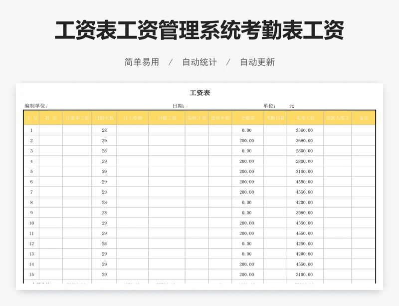 工资表工资管理系统考勤表工资表工资条