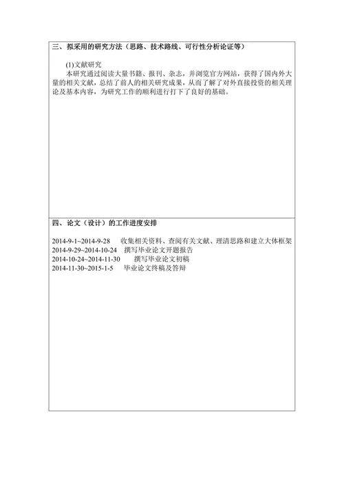 对外直接投资理论研究开题报告