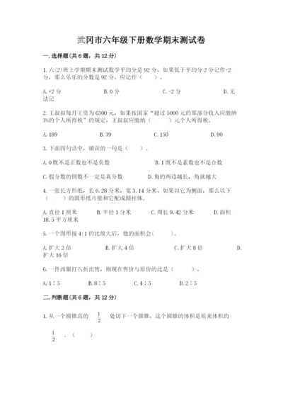 武冈市六年级下册数学期末测试卷加精品答案.docx