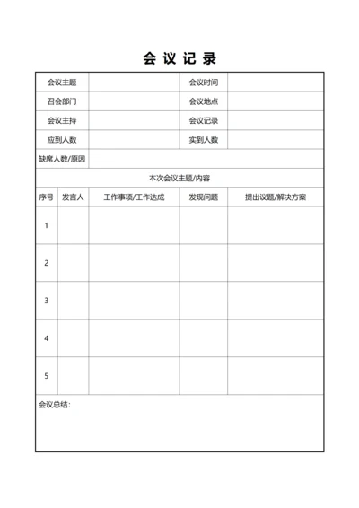会议议题记录(A4打印))
