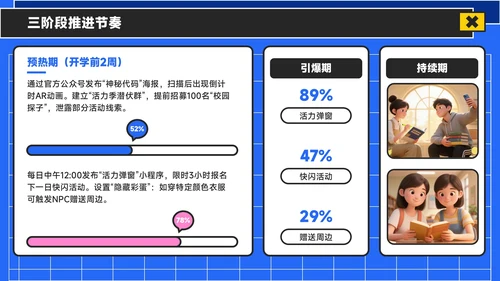 蓝黄色潮流风活力校园季：新学年活动安排与创意策划PPT模板