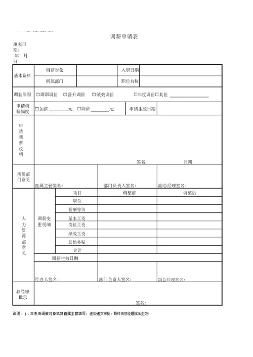 调薪申请表格